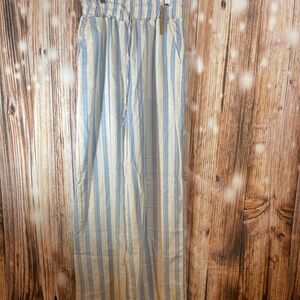 Love Tree Womens Stripped Linen Pants Elastic Waist Size Sm Beachy New With Tags